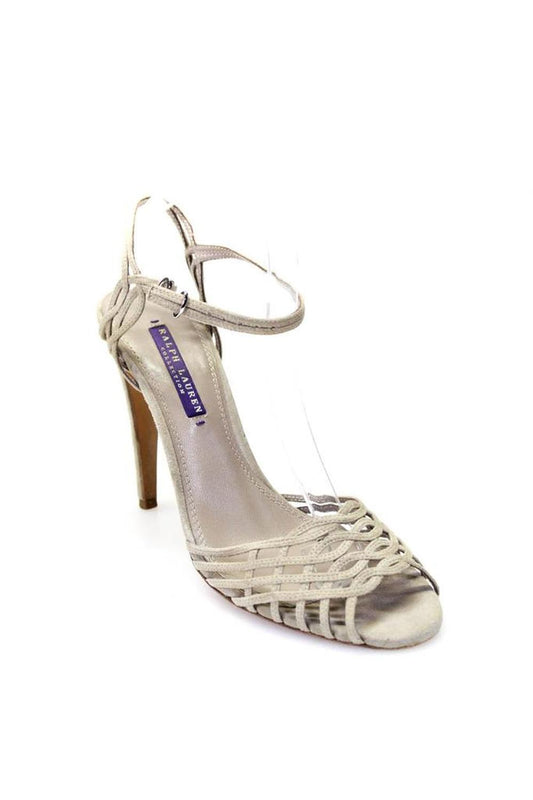 Ralph Lauren Collection Womens Suede Peep Toe Cage Ankle Strap Heels Gray