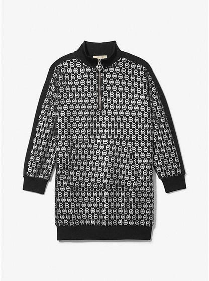 Metallic Logo Stretch Knit Zip Dress