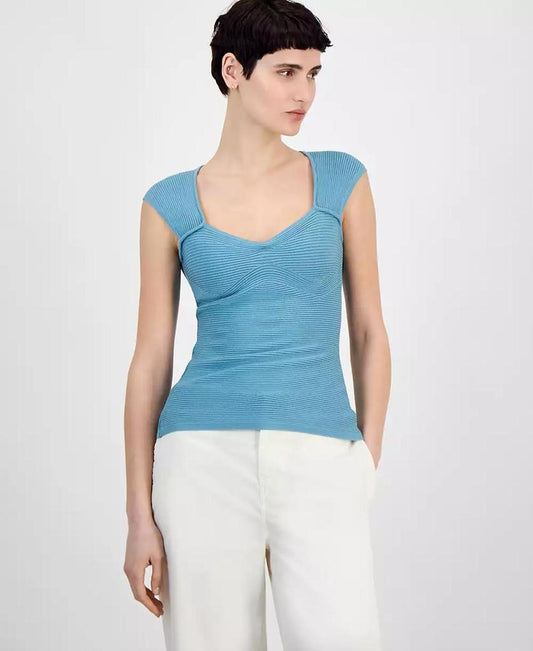 Women's Sweetheart-Neck Ribbed-Knit Top