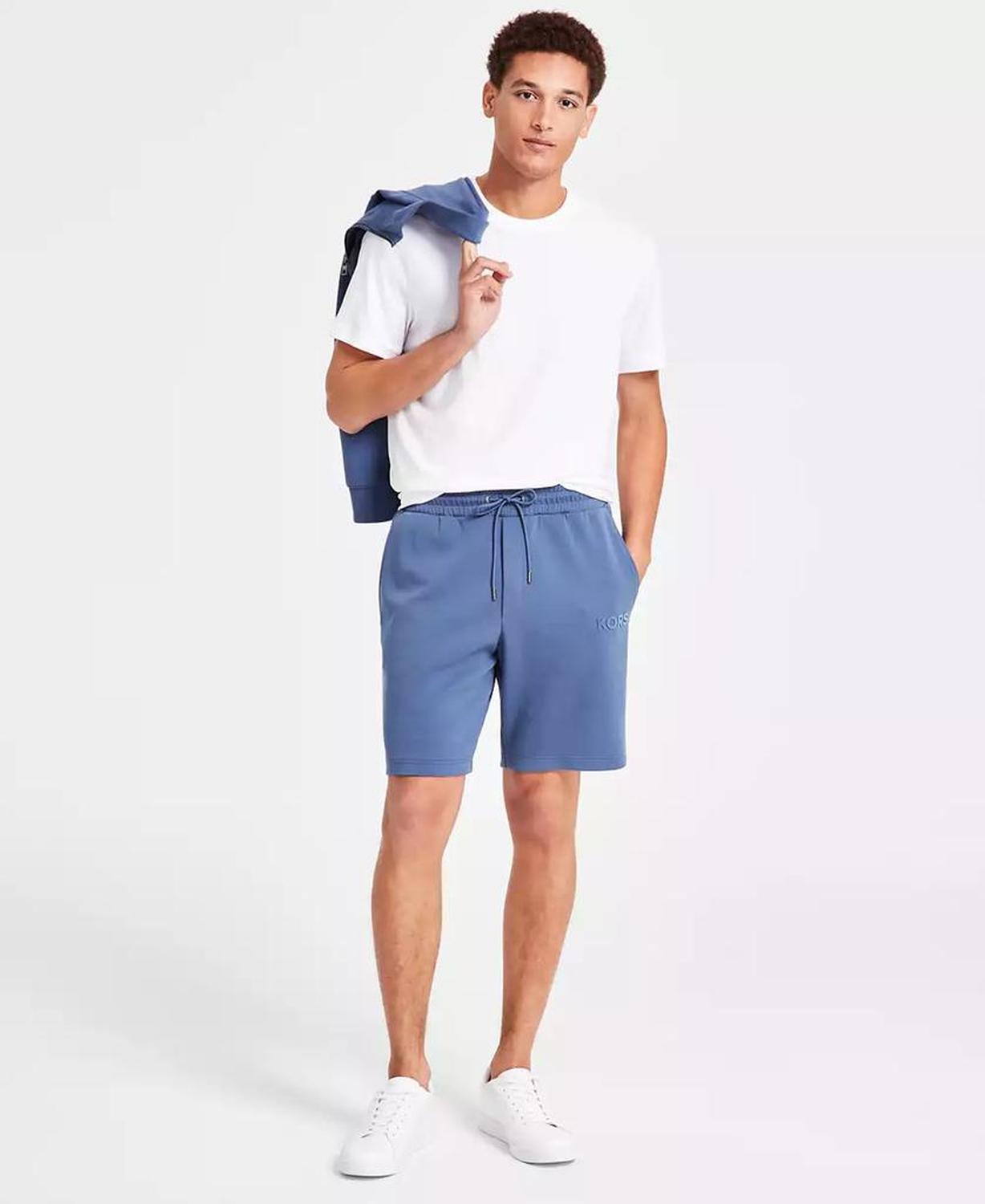 Men's Athletic-Fit Stretch Textured Logo 9" Shorts