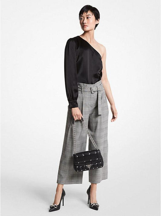 Plaid Stretch Wool Cropped Trousers