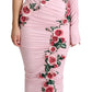 Dolce & Gabbana Pink Flower Embellished One Shoulder Dress
