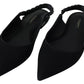 Dolce & Gabbana Black Flats Crystal Slingback Charmeuse Shoes