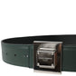 Dolce & Gabbana Green Calf Leather Square Metal Buckle Belt