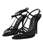 Dolce & Gabbana Black Sandals Stilettos Suede Strap Shoes