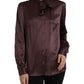 Dolce & Gabbana Brown Ascot Collar Long Sleeve Top Blouse