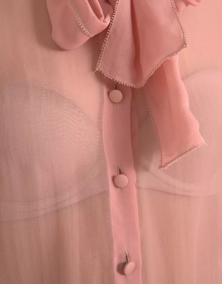 Dolce & Gabbana Pink Long Sleeves Ascot Collar Top Blouse