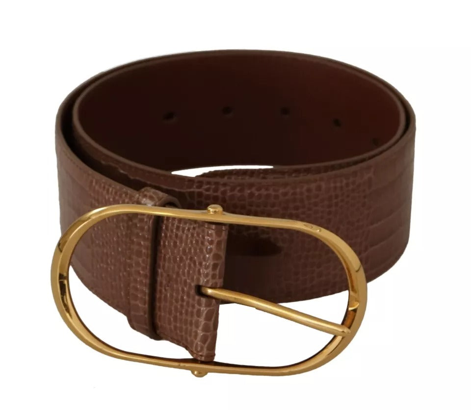 Dolce & Gabbana Brown Wide Waist Leather Gold Oval Metal  display picture 1