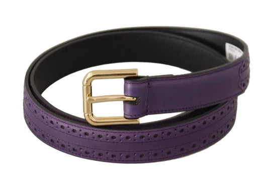 Dolce & Gabbana Purple Leather Gold Logo Engraved Metal Buckle Belt