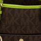 Michael Kors Brown/green Signature Coated Canvas And Leather Medium Snap Pocket Tote