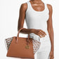 Avril Large Leather and Logo Jacquard Satchel