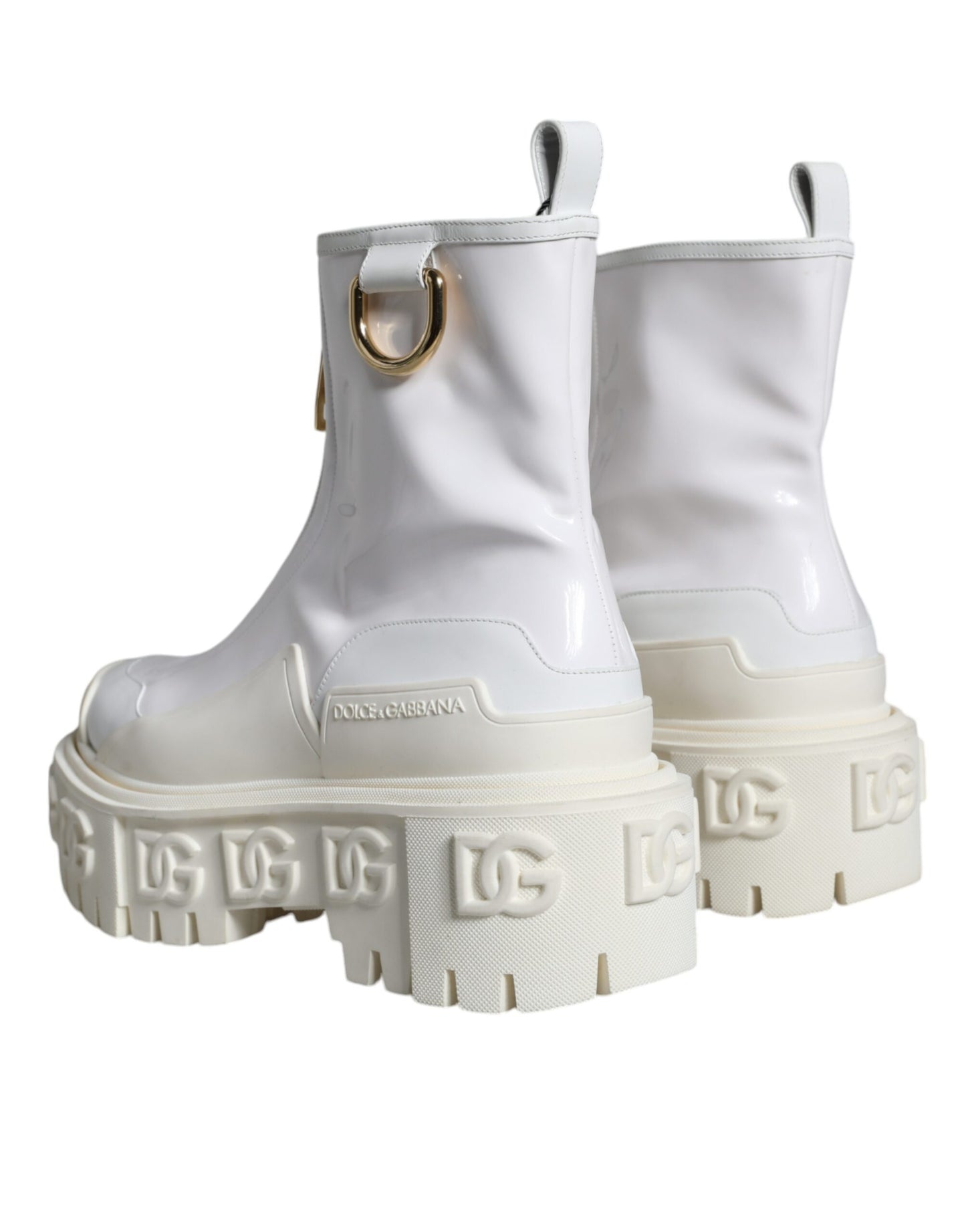 Dolce & Gabbana White Leather Rubber Logo Ankle Boots Shoes