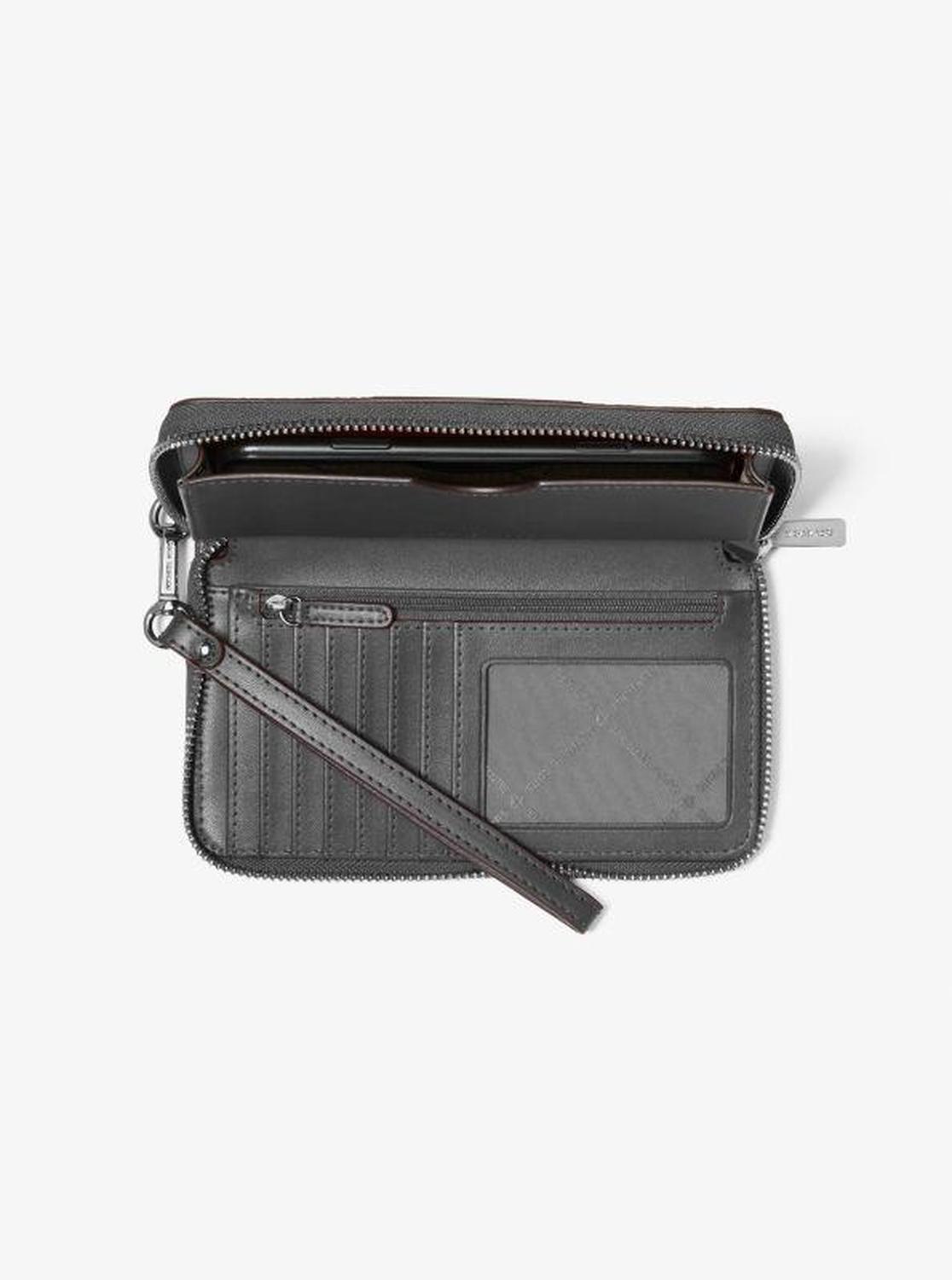 Jet Set Large Metallic Signature Logo Stripe Smartphone Wallet