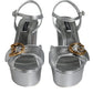 Dolce & Gabbana Silver Leather Platform Logo Keira Sandals Shoes