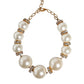 Dolce & Gabbana White Maxi Faux Pearl Beads Crystals Gold Chain Necklace