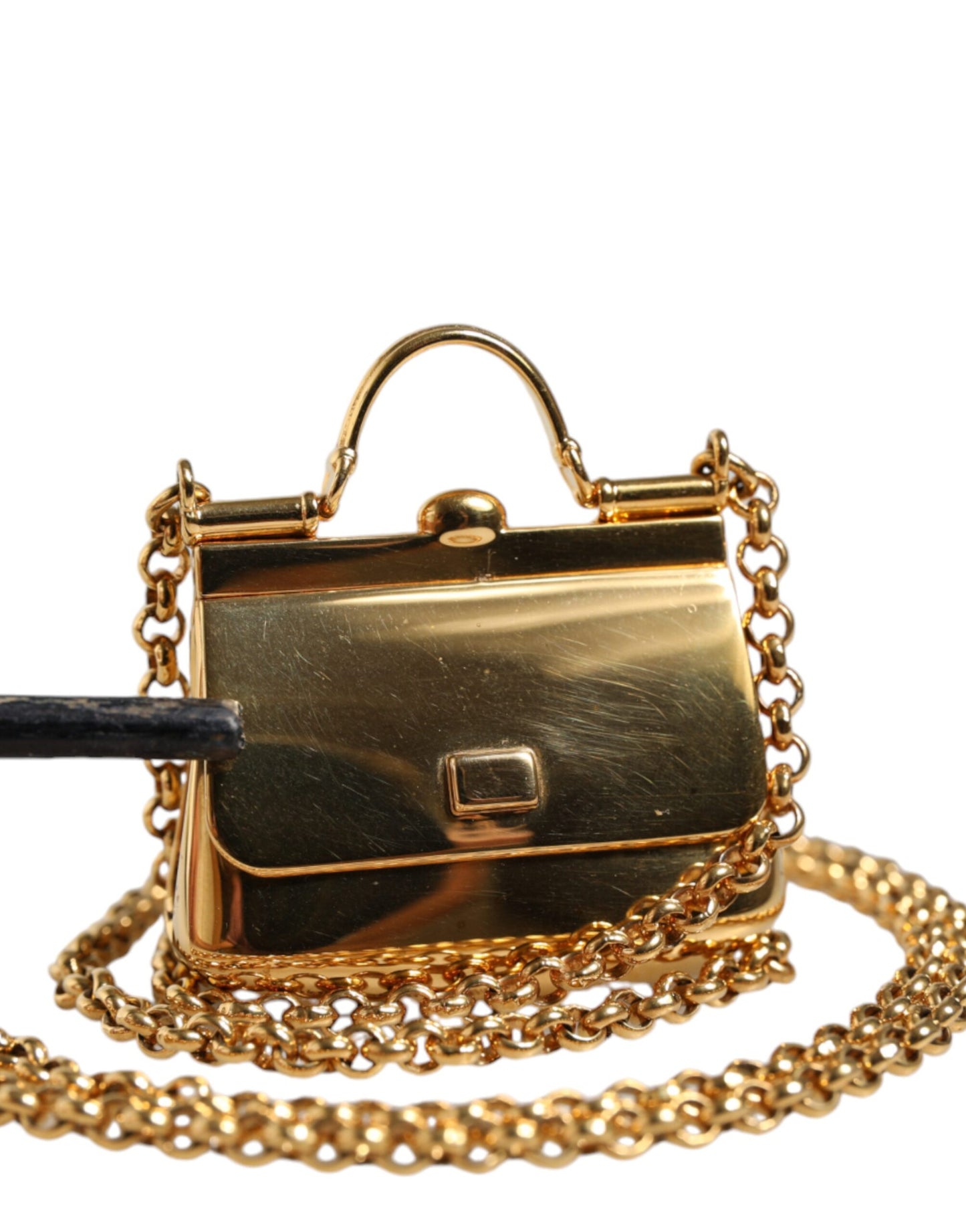 Dolce & Gabbana Gold Brass Chain Sicily Micro Bag Pendant Necklace