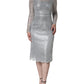 Dolce & Gabbana Silver Floral Lace Bodycon Sheath Midi Dress