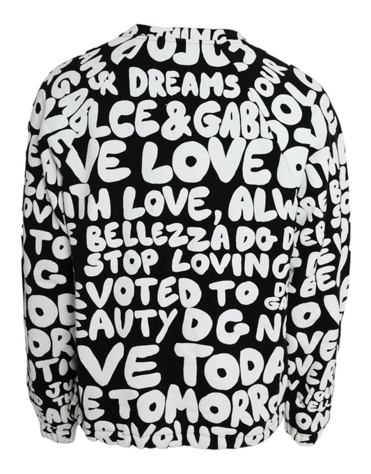 Dolce & Gabbana Black White Logo Print Crew Neck Sweatshirt Sweater