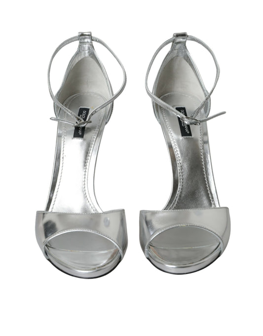 Dolce & Gabbana Silver KEIRA Leather Heels Sandals Shoes