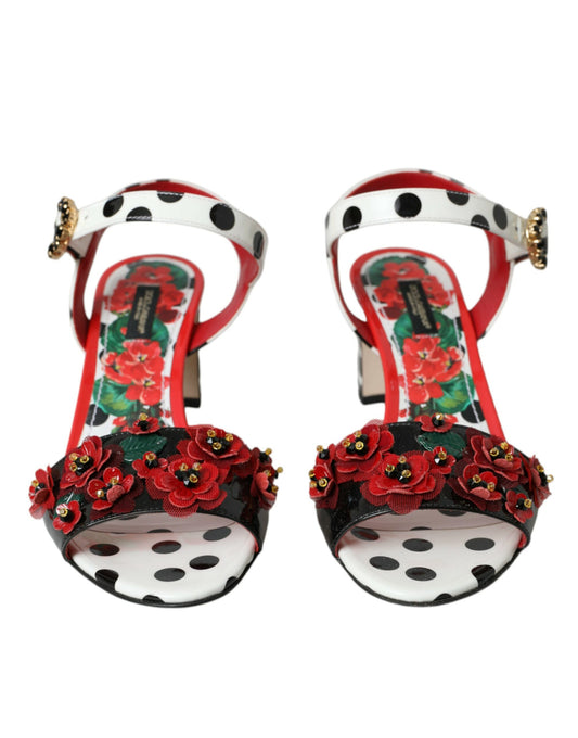 Dolce & Gabbana Multicolor Floral Crystal Leather Sandals Shoes