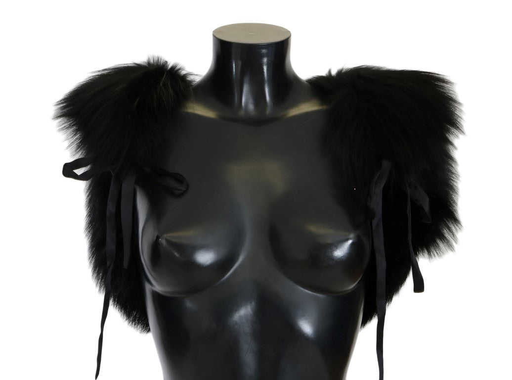 Dolce & Gabbana Elegant Black Silver Fox Fur Scarf