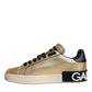Dolce & Gabbana Gold Portofino Calf Leather Sneakers Shoes
