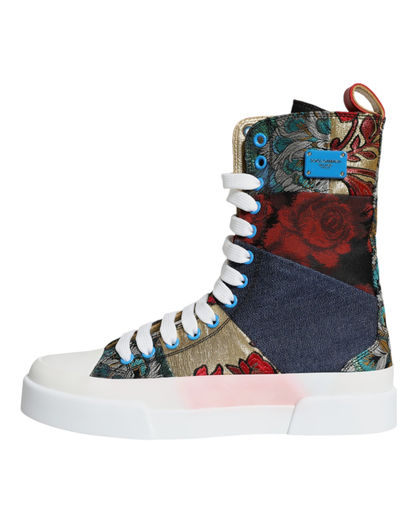 Dolce & Gabbana Multicolor Patchwork Logo High Top Sneakers Shoes