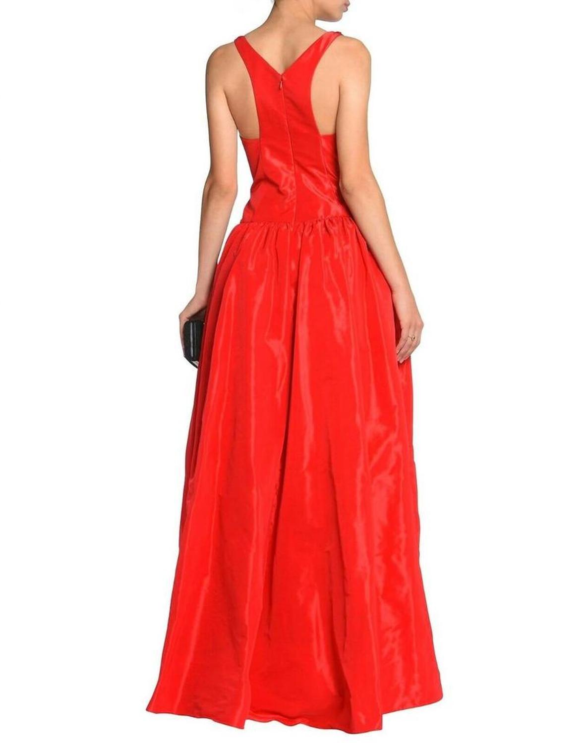 Taffeta Satin Ball Gown Embellished Dress In Red