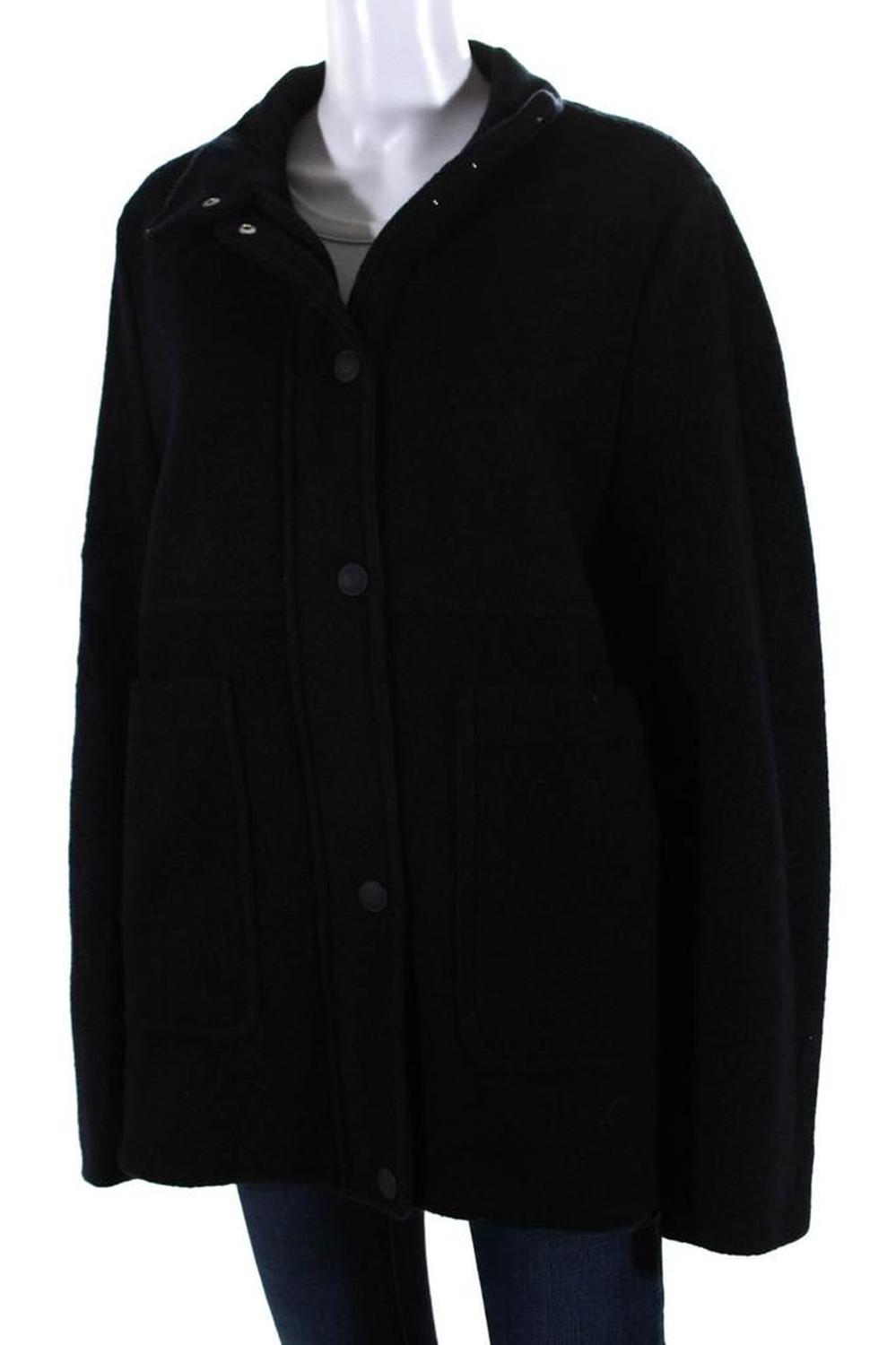 Sportmax Womens Navy Black Color Block Wool Mock Neck Long Sleeve Coat