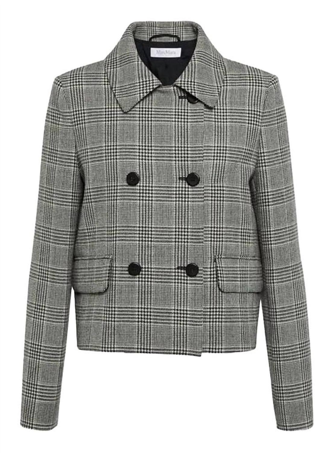 Facella Double Breasted Plaid Jacket In White/black