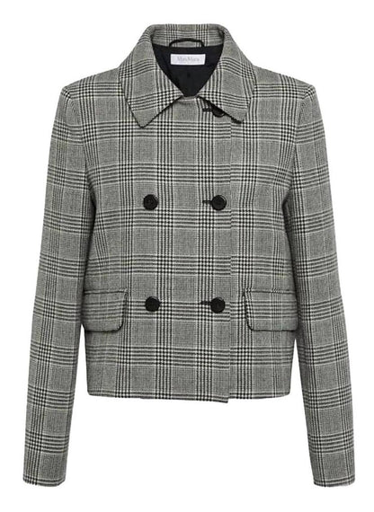 Facella Double Breasted Plaid Jacket In White/black