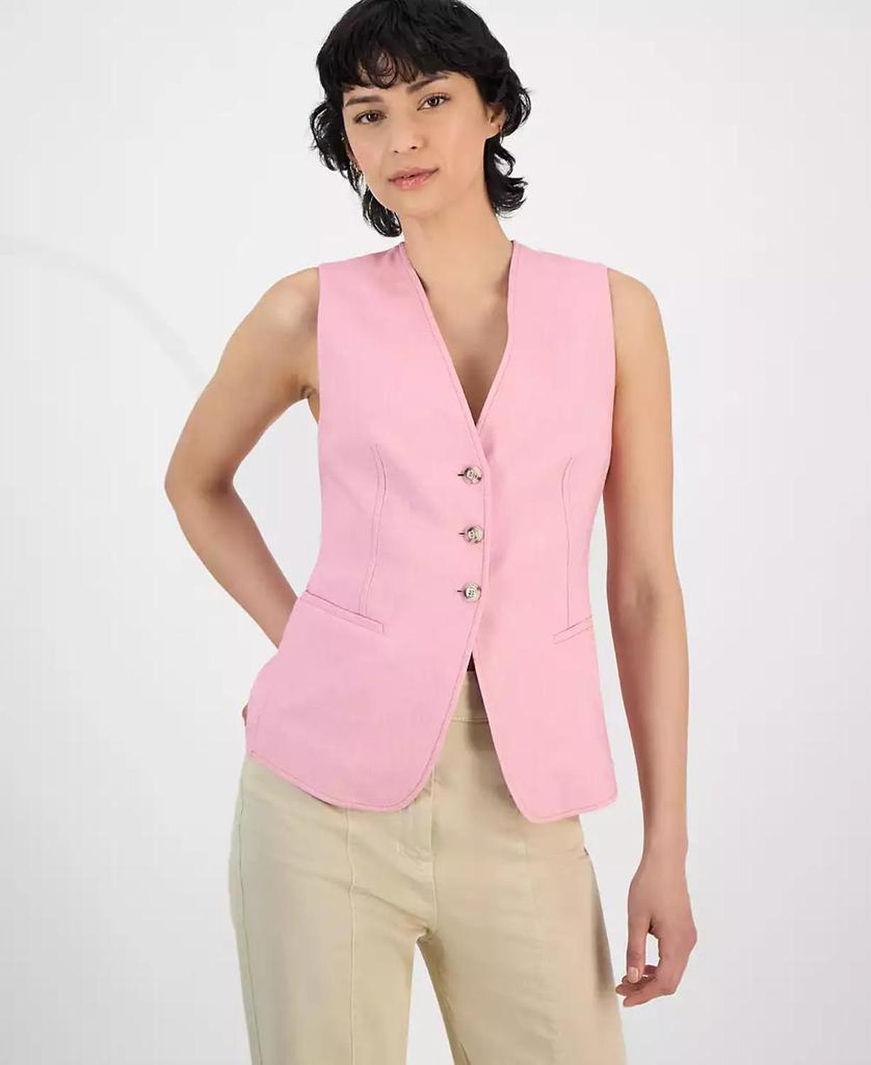 Women's V-Neck Sleeveless Button-Front Vest