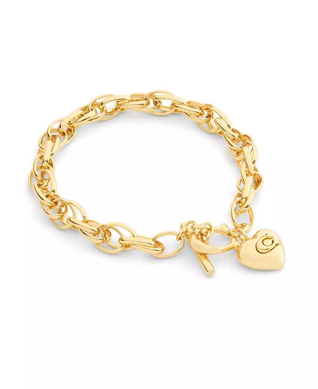 Gold Plated Heart Charm Interlocking Link Bracelets