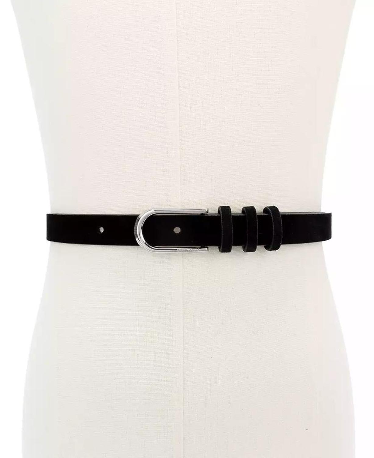 Silver-Tone Buckle Leather Belt