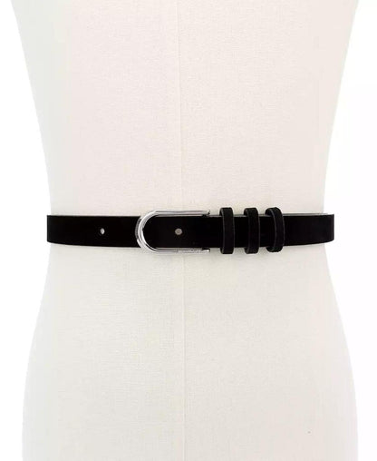 Silver-Tone Buckle Leather Belt