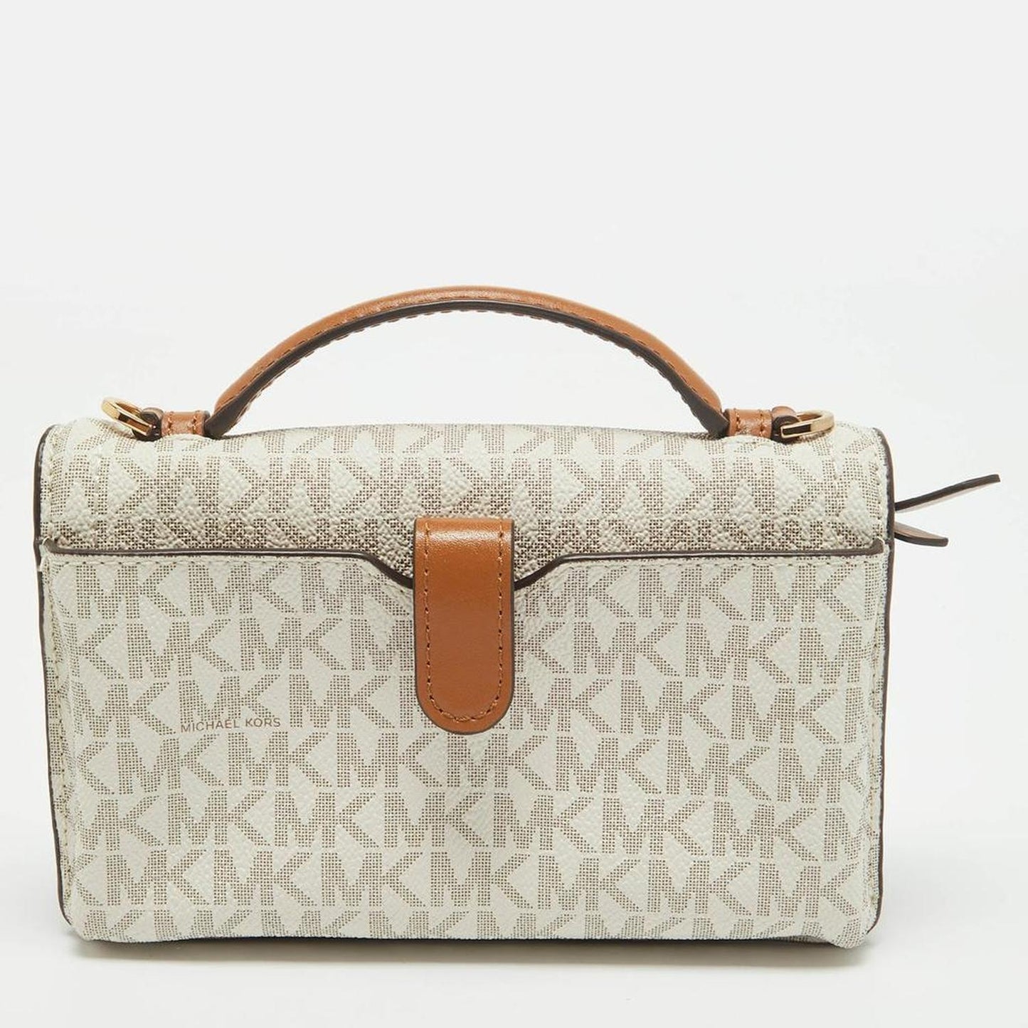Michael Kors Brown /white Signature Coated Canvas And Leather Phone Wallet Bag