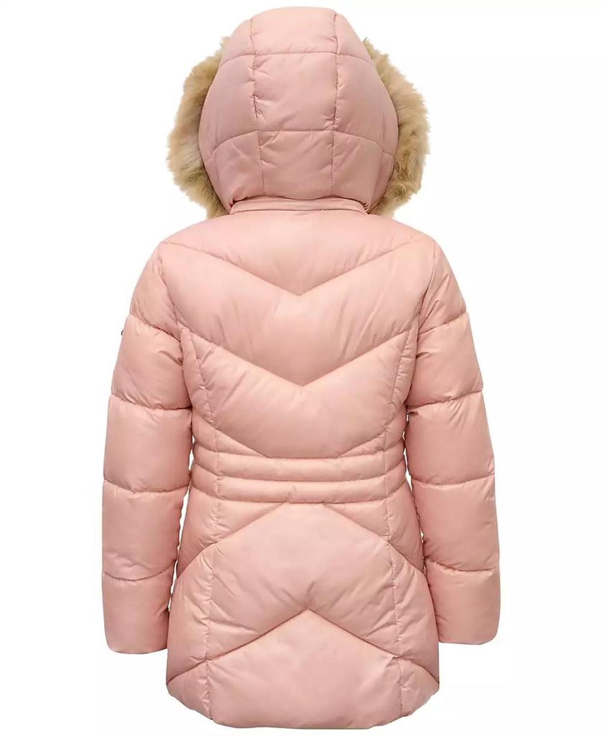 Michael Kors Big Girls Stadium Puffer Jacket with Faux-Fur Trim