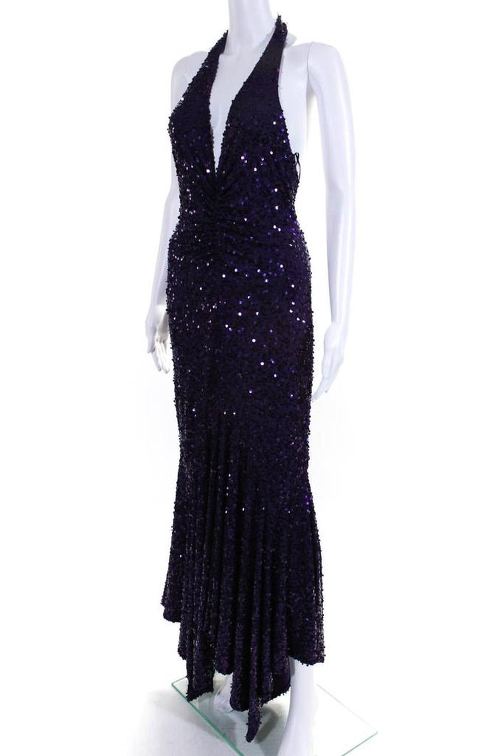 Michael Kors Purple Sequin Halter Gown