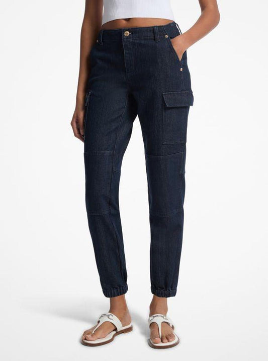 Washed Stretch Denim Cargo Jeans