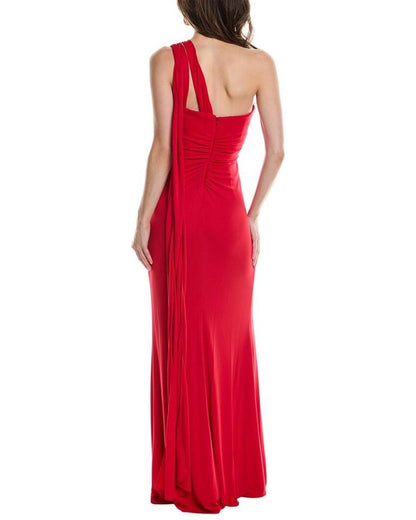 Marchesa Notte Asymmetrical Halter Gown