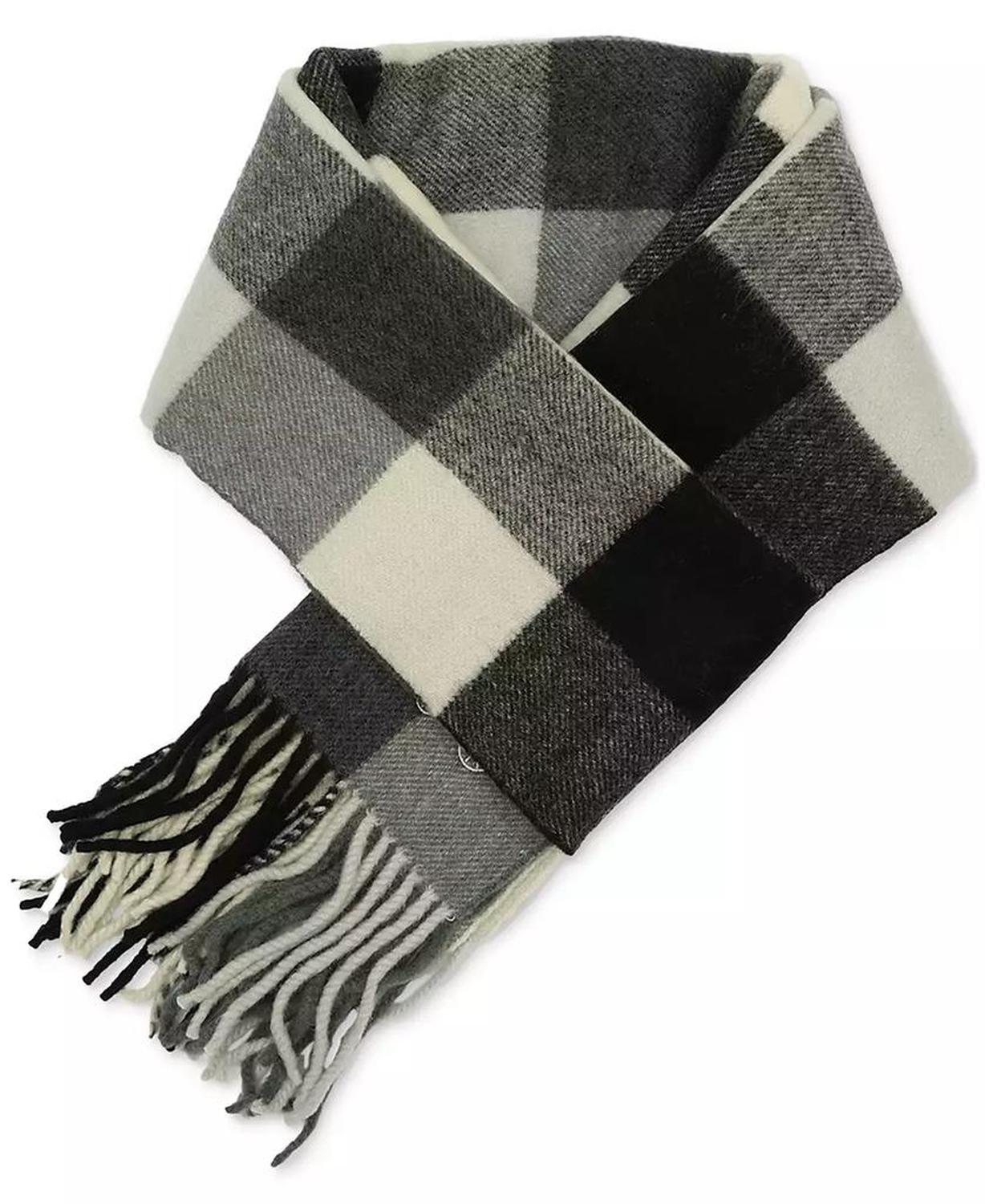 Women's Wool Checkered Fringe-Trim Scarf