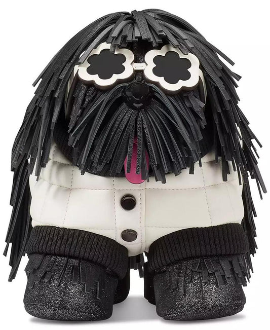 Shaggy Fabric & Fringed Leather Small 3D Dog Crossbody