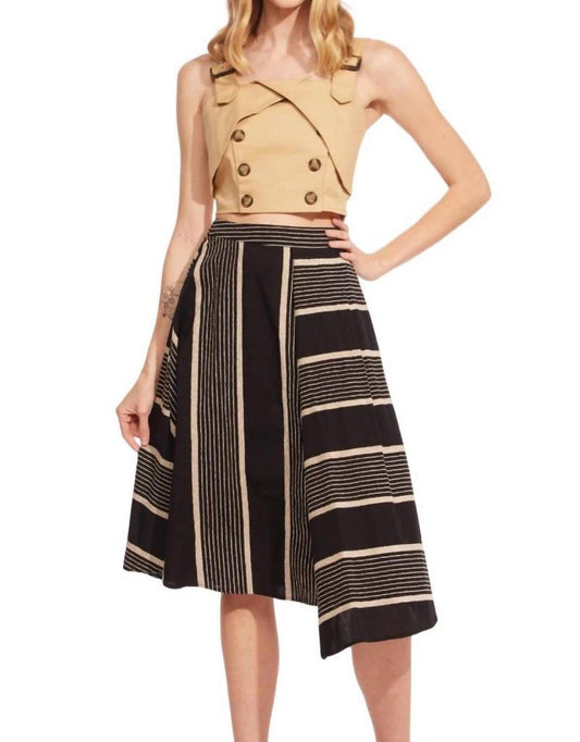 Stripe Midi Skirt In Black/taupe