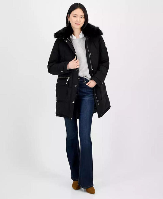 Women's Faux-Fur-Trim Hooded Puffer Coat