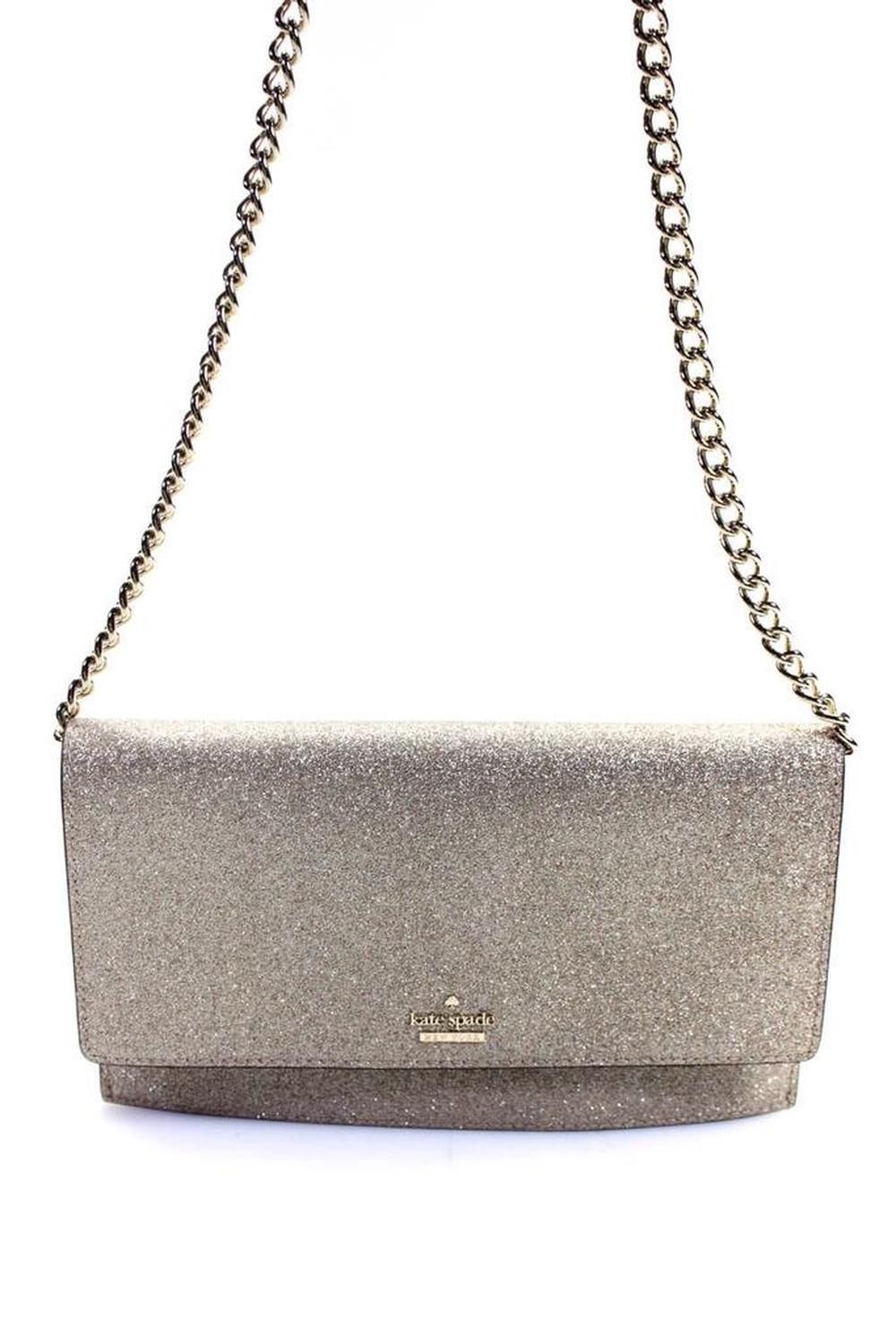Kate Spade Small Briley Burgess Court Ash Glitter Chain Crossbody Handbag Gold