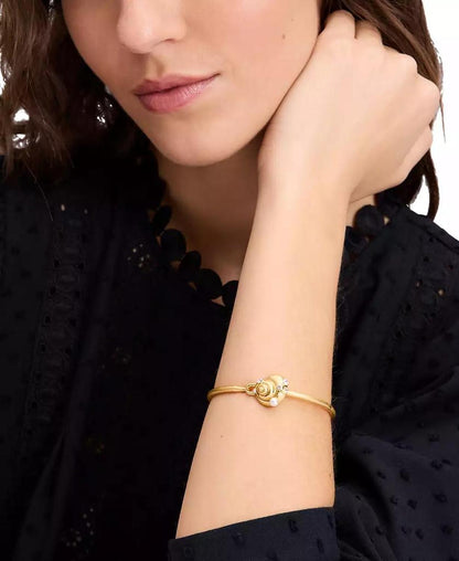 Gold-Tone Mixed Stone Shell Bangle Bracelet