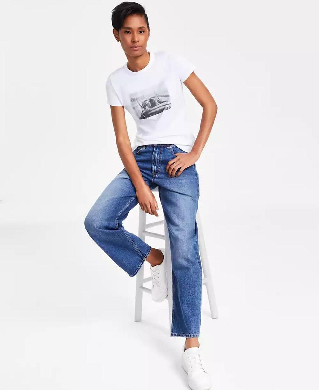 Women's Cotton Crewneck Graphic-Print Tee