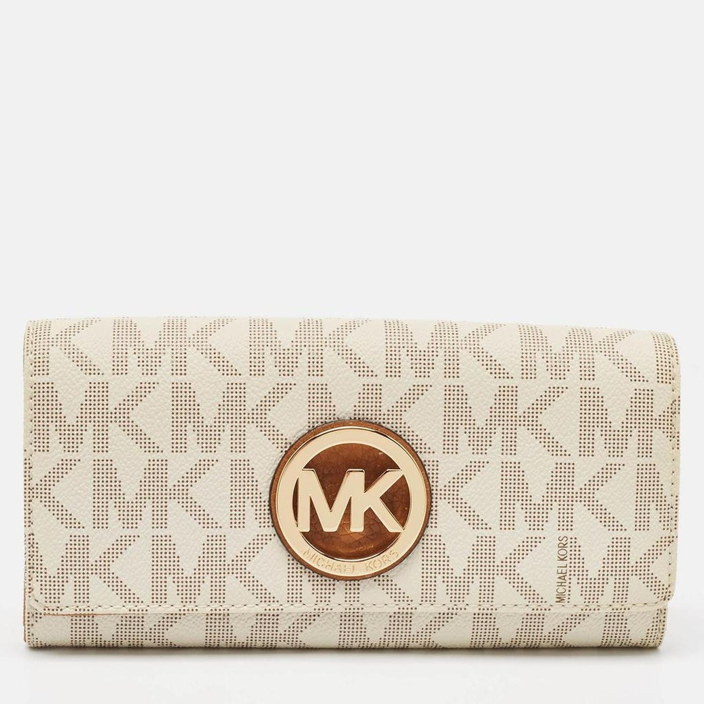 Michael Kors White/brown Signature Coated Canvas And Leather Fulton Continental Wallet