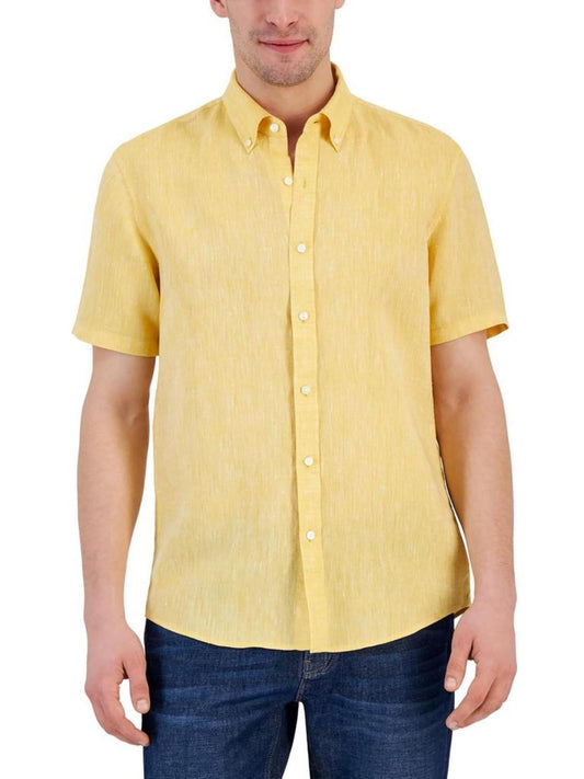 Mens Linen Heathered Button-Down Shirt