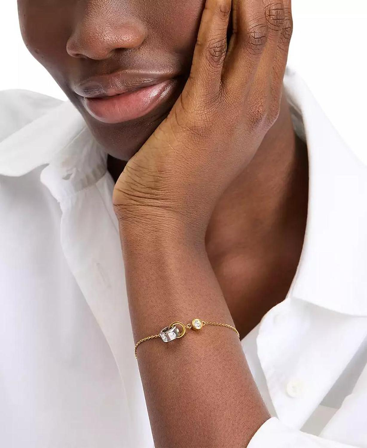 Two-Tone Crystal & Interlinking Ring Bracelet